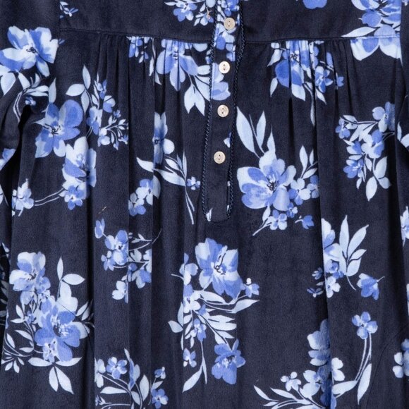 Aria Collection Fleece Nightgown M Womens Floral Navy Blue Long Sleeve Buttons - Picture 3 of 6